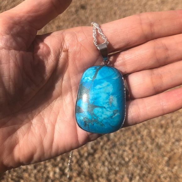Turquoise Pendant & Sterling Silver Necklace - Picture 2 of 3